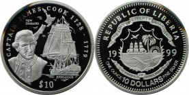 10 Dollars 1999 
Weltmünzen und Medaillen, Liberia. James Cook (1728-1779). 10 Dollars 1999, Silber. KM 405. Polierte Platte