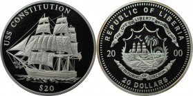 20 Dollars 2000 
Weltmünzen und Medaillen, Liberia. USS Constitution. 20 Dollars 2000, Silber. Polierte Platte