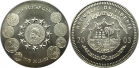 5 Dollars 2003 
Weltmünzen und Medaillen, Liberia. Vatikan Euro. 5 Dollars 2003, Kupfer-Nickel. Stempelglanz. Patina. Fingerabdrücke