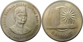 5 Ringgit 1971 
Weltmünzen und Medaillen, Malaysia. Tunku Abdul Rahman Putra - Parlamentsgebäude. 5 Ringgit 1971, Kupfer-Nickel. KM 10. Stempelglanz...