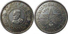 500 Francs 1956 
Weltmünzen und Medaillen, Marokko / Morocco. Mohammed V. 500 Francs 1956 (AH1376), Silber. KM 54. Stempelglanz