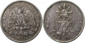 1 Peso 1871 Mo M
Weltmünzen und Medaillen, Mexiko / Mexico. 1 Peso 1871 Mo M, Silber. KM 408.5. Sehr schön+