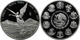1 Onza Plata Pura 2008 
Weltmünzen und Medaillen, Mexiko / Mexico. Siegesgöttin. 1 Onza Plata Pura 2008, Silber. KM 639. Polierte Platte