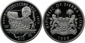 10 Dollars 1998 
Weltmünzen und Medaillen, Sierra Leone. David Livingstone. 10 Dollars 1998, Silber. KM A110. Polierte Platte