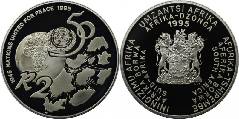 2 Rand 1995 
Weltmünzen und Medaillen, Südafrika / South Africa. 50 Jahre Verei...