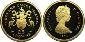 25 Crowns 1976 
Weltmünzen und Medaillen, Turks und Caicos Inseln / Turks and Caicos Islands. Elizabeth II. 25 Crowns 1976, Gold. KM 9.2. Polierte Pl...