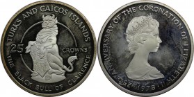 25 Crowns 1978 
Weltmünzen und Medaillen, Turks und Caicos Inseln / Turks and Caicos Islands. 25. Jahrestag der Krönung der Königin Elizabeth II. Sti...
