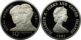10 Crowns 1981 
Weltmünzen und Medaillen, Turks und Caicos Inseln / Turks and Caicos Islands. Hochzeit von Prinz Charles und Lady Diana. 10 Crowns 19...