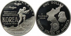 Dollar 1991 P
Weltmünzen und Medaillen, Vereinigte Staaten / USA / United States. 38. Jahrestag des Waffenstillstandes in Korea. Dollar 1991 P, Silbe...