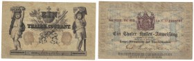 1 Taler 1861 
Banknoten, Deutschland / Germany. 1 Taler 13.02.1861. Pick S411. Kleine Löcher. II-