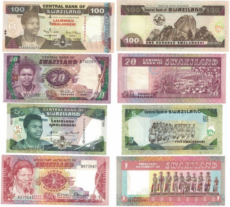 Lot von 4 Banknoten 1974 - 2001 
Banknoten, Swasiland, Lots und Sammlungen. 1 L...