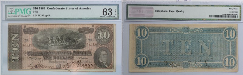 10 Dollars 1864 
Banknoten, USA / Vereinigte Staaten von Amerika, Konförderiert...