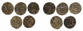 Lot of Five Silver One Eighth Rupee Coins of Mir Mahbub Ali Khan of Hyderabad.