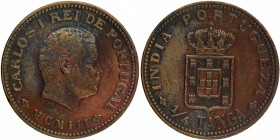 Bronze One  Quarter Tanga coin of Carlos I of Indo Portuguse.