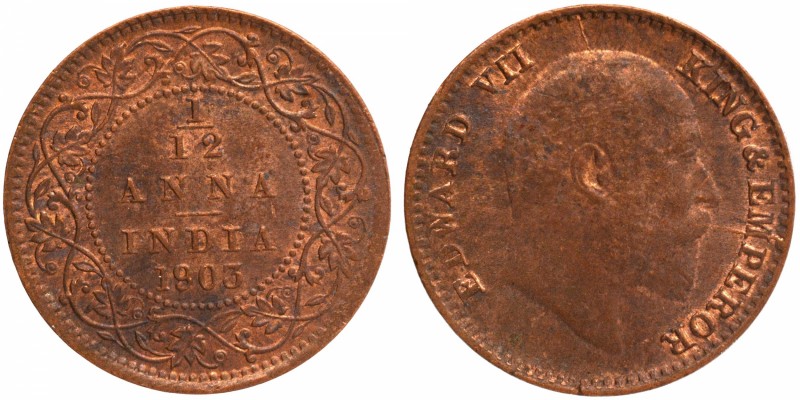 British India
Anna 1/12
Anna 1/12
1903, King Edward VII, Copper 1/12 Anna, Ca...