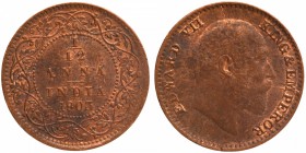 Copper One Twelfth Anna Coin of King Edward VII of Calcutta Mint of 1903.