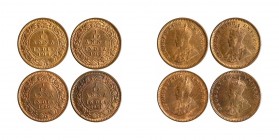 Bronze One Twelfth Anna Coins of King George V of Calcutta Mint of 1918, 1919,1920 and 1921.