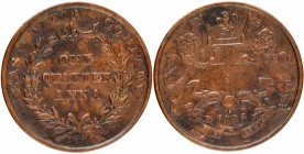 Copper One Quarter Anna Coin of East India Company of Calcutta Mint of 1835.