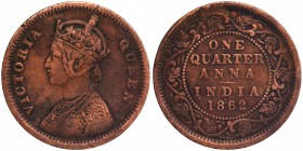 Copper One Quarter Anna Coin of Victoria Queen of Calcutta Mint of 1862.