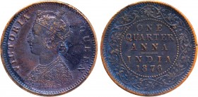 Copper One Quarter Anna Coin of Victoria Queen of Calcutta Mint of 1876.