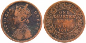 Copper One Quarter Anna Coin of Victoria Queen of Bombay Mint of 1876.