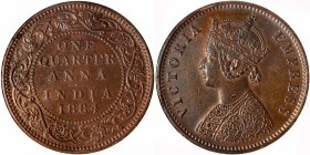 Copper One Quarter Anna Coin of Victoria Empress of Bombay Mint of 1884.
