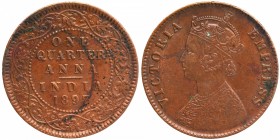 Copper One Quarter Anna Coin of Victoria Empress of Calcutta Mint of 1897.