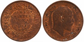 Copper One Quarter Anna Coin of King Edward VII of Calcutta Mint of 1905.