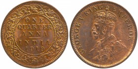 Bronze One Quarter Anna Coin of King George V of Calcutta Mint of 1919.