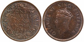 Bronze One Quarter Anna Coin of King George VI of Calcutta Mint of 1938.