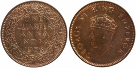 Bronze One Quarter Anna Coin of King George VI of Bombay Mint of 1938.