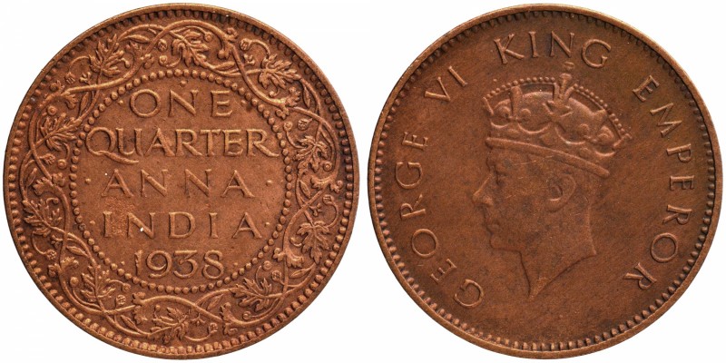 British India
Anna 1/4 
Anna 1/4
1938, King George VI, Bronze 1/4 Anna, Bomba...