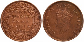 Bronze One Quarter Anna Coin of King George VI Bombay Mint of 1938.