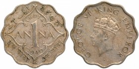 Cupro Nickel One Anna Coin of King George VI of Calcutta Mint of 1940.