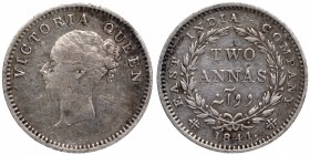 Silver Two Annas Coin of Victoria Queen of Calcutta Mint of 1841.