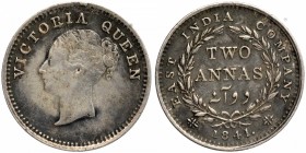 Silver Two Annas Coin of Victoria Queen of Madras Mint of  1841.
