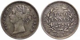 Silver Two Annas Coin of Victoria Queen of  Calcutta Mint of 1841.