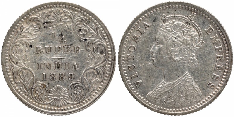 British India
Rupee 1/4
Rupee 1/4
1889, Victoria Empress, Silver 1/4 Rupee, C...