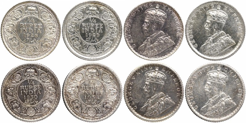 British India
Rupee 1/4
Lot of 04 Coins
King George V, Silver 1/4 Rupee (4), ...