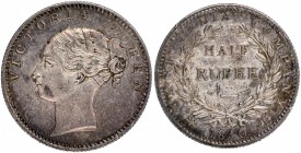 Silver Half Rupee Coin of Victoria Queen of Calcutta Mint of 1840.