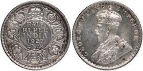 Silver Half Rupee Coin of King George V of Calcutta Mint of 1927.