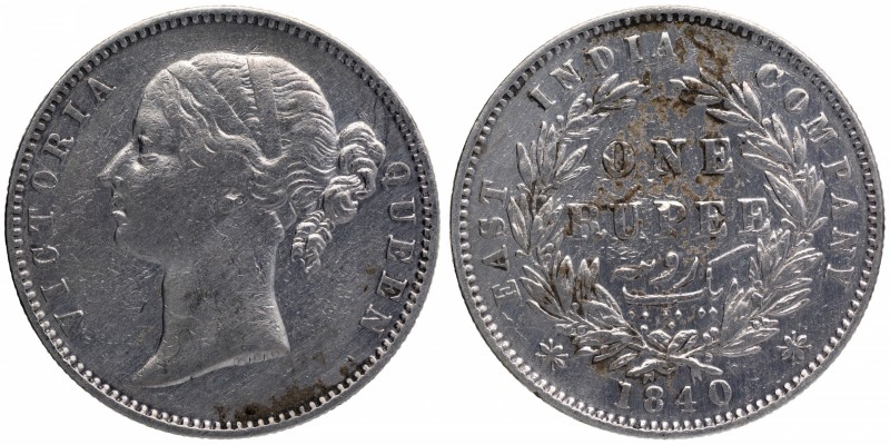 British India
Rupee 1
Rupee 01
1840, Victoria Queen, Silver Rupee, Divided Le...