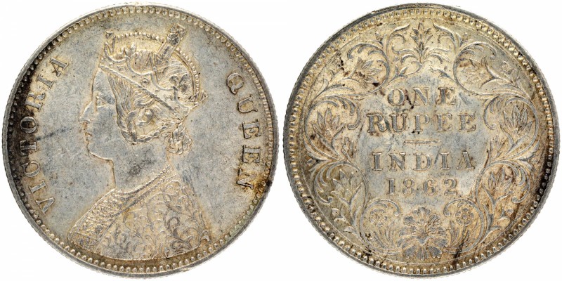 British India
Rupee 1
Rupee 01
1862, Victoria Queen, Silver Rupee, Calcutta M...