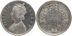 Silver One Rupee Coin of Victoria Queen of Bombay Mint of 1862.