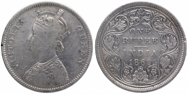 British India
Rupee 1
Rupee 01
1862, Victoria Queen, Silver Rupee, Bombay Min...