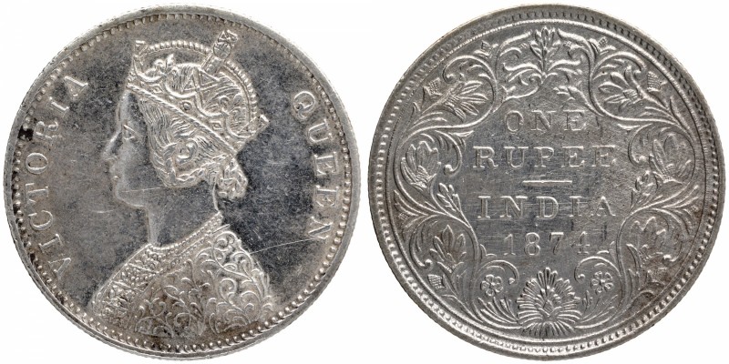 British India
Rupee 1
Rupee 01
1874, Victoria Queen, Silver Rupee, Bombay Min...