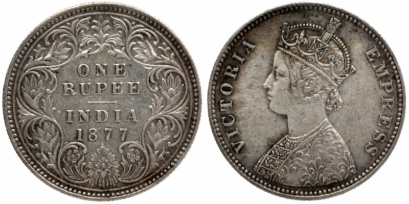 British India
Rupee 1
Rupee 01
1877, Victoria Empress, Silver Rupee, Bombay M...