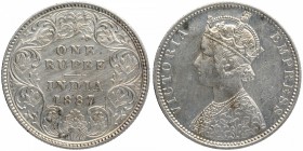Silver One Rupee Coin of Victoria Empress of  Bombay Mint of 1887.