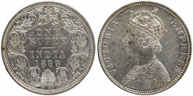 Silver One Rupee Coin of Victoria Empress of Bombay Mint of 1889.