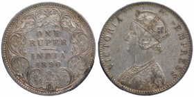Silver One Rupee Coin of Victoria Empress of Calcutta Mint of 1890.